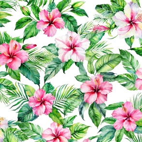 pink  hibiscus 48" wide repeat LARGE scale