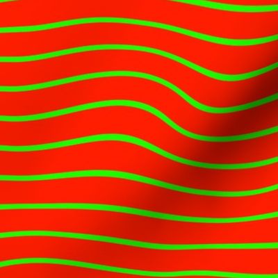 Wavy Pinstripes Chartreuse on Neon Red Large Scale