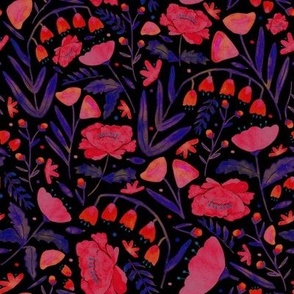 Pink Peony Pattern with Black background