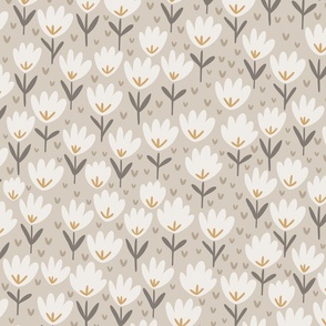 Neutral Flower Patch - beige floral fabric, baby girl fabric, neutral flower fabric – Small scale