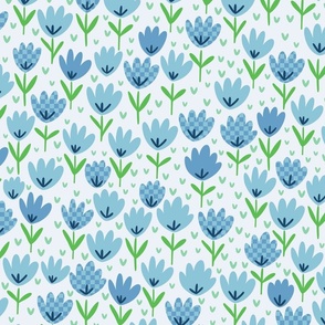 Blue Flower Patch - blue floral fabric, baby girl fabric, flower fabric - Small scale