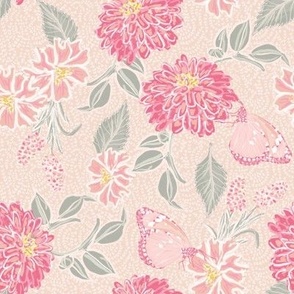 Spring Girly Butterfly Flower Garden - Peachy Pink