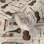 Vintage Music Instruments And Notes Brown Beige Medium Scale