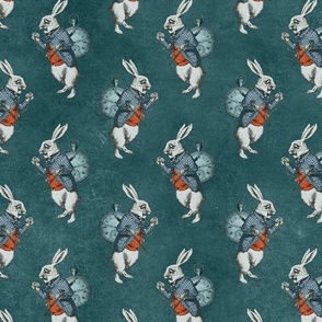 Vintage White Rabbit Alice on Blue