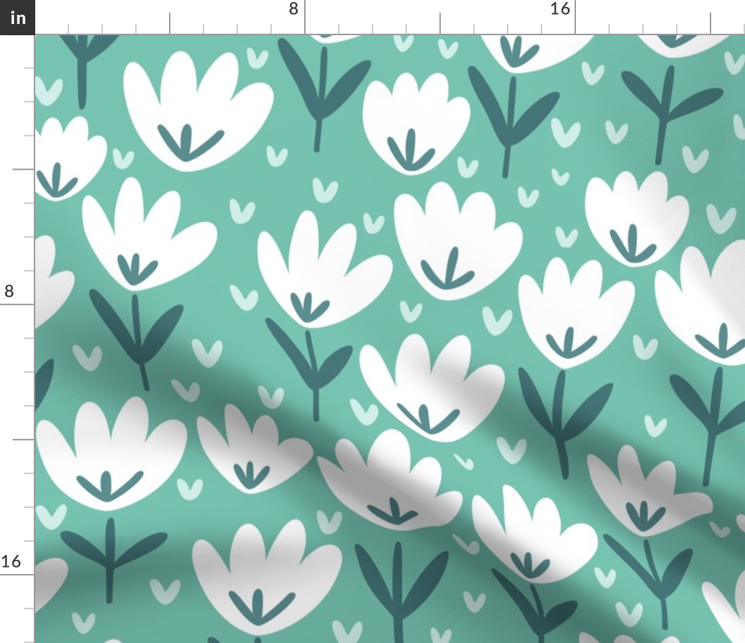 Green Mist Flower Patch - green floral fabric, baby girl fabric, teal flower print, baby fabric – Large scale