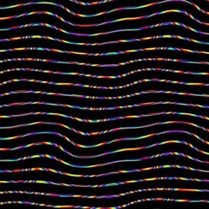 Neon Rainbow Wavy Pinstripes on Black Horizontal