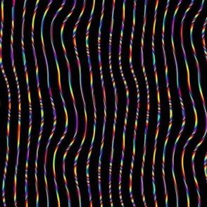 Neon Rainbow Wavy Pinstripes on Black Vertical