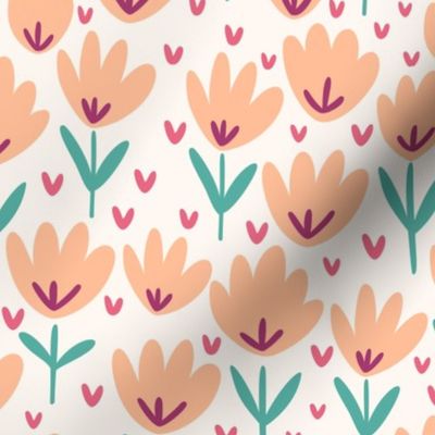 Peach Fuzz Flower Patch - peach floral fabric, baby girl fabric, peach flower fabric, summer baby print – Small scale