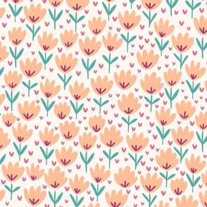 Peach Fuzz Flower Patch - peach floral fabric, baby girl fabric, peach flower fabric, summer baby print – Small scale