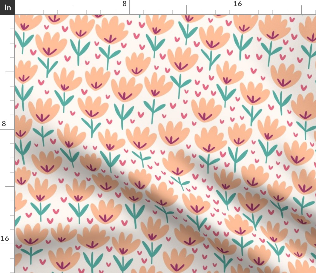 Peach Fuzz Flower Patch - peach floral fabric, baby girl fabric, peach flower fabric, summer baby print – Small scale