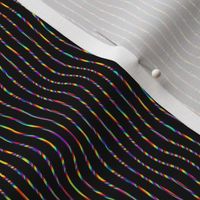 Neon Rainbow Wavy Pinstripes on Black Vertical Ditsy