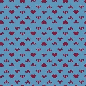 Vintage Cottagecore Hearts + Scallops in Country Blue + Beet Red
