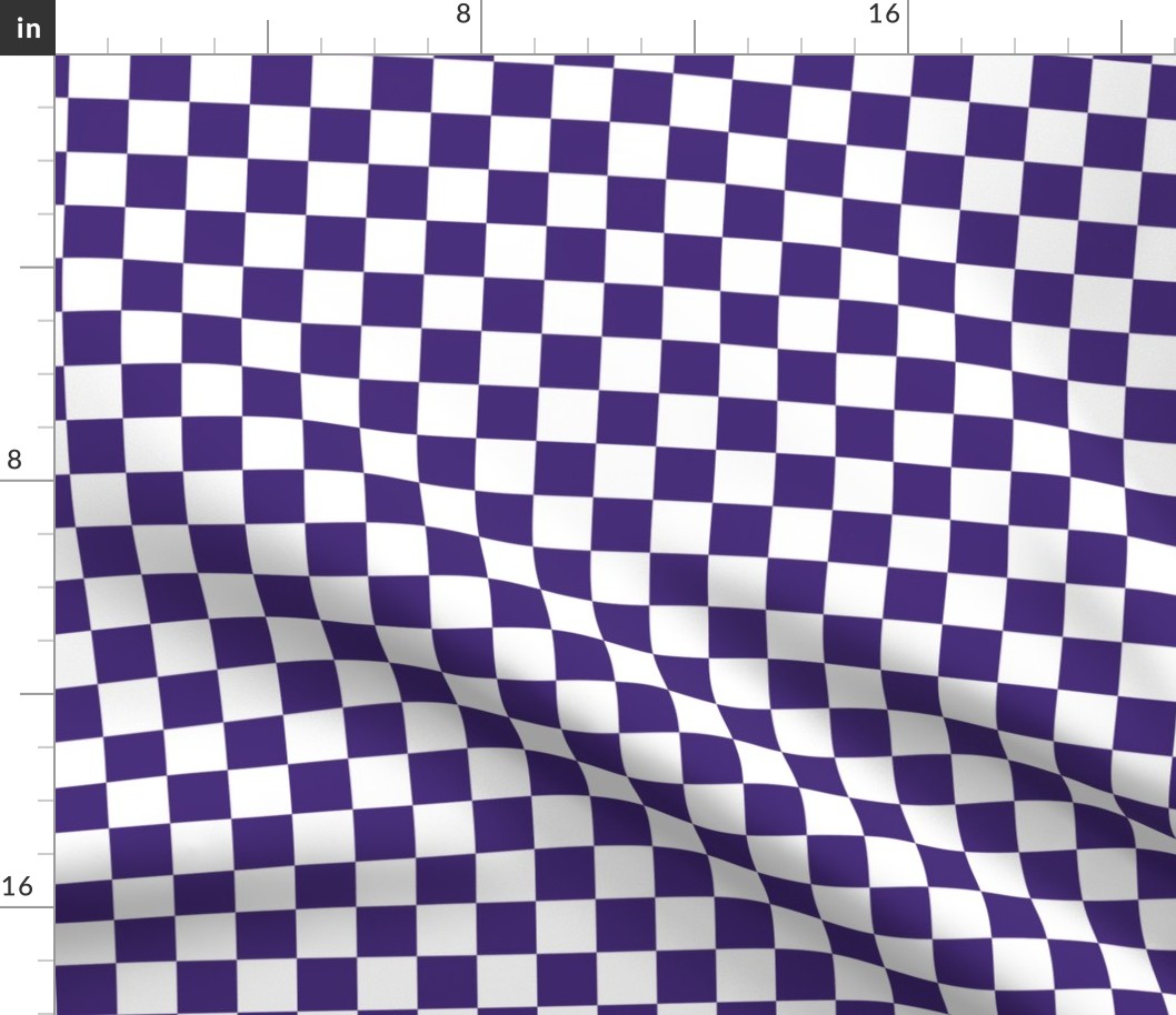 1 Inch Squares: Checkerboard Pattern in Purple and White College Football Team Colors