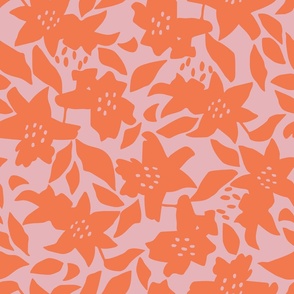 MODERN ORCHID FLORAL CUT OUT FLOWER SHAPES-LARGE-SCALE-PINK AND ORANGE
