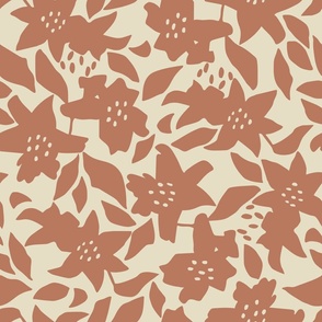 MODERN ORCHID FLORAL CUT OUT FLOWER SHAPES-WARM EARTH TONES,RUST TERRACOTTA BROWN AND CREAM