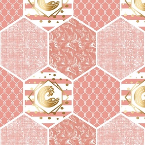 Coral Wave Nautical Honeycomb Design Repeating Pattern