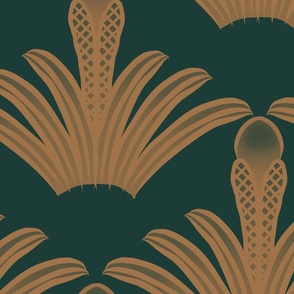 Painterly Art Deco Plants - Peach on Dark Teal