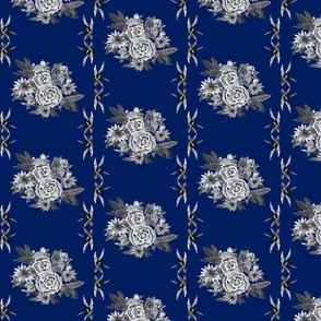 Flower motif gray tones on Blue