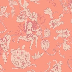 Summertime in the big woods - Toile de Jouy in PANTONE Peach Pink