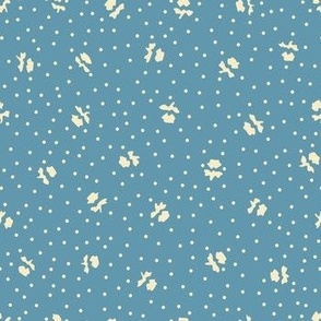 Vintage Ditsy Outline Floral in Cream + Country Blue