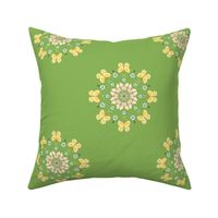 Kaleidoscope Butterflies and Blooms on Lime Green