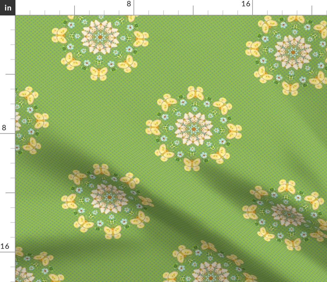 Kaleidoscope Butterflies and Blooms on Lime Green