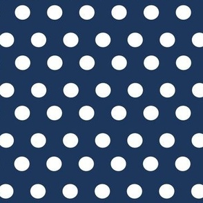 White polka dots on blue.