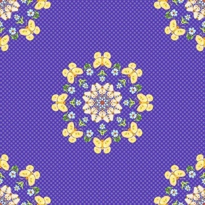 Kaleidoscope Butterflies and Blooms on Purple