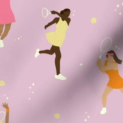 Court Sports Challenge : Girls Playing Tennis Pink Pattern
