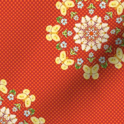 Kaleidoscope Butterflies and Blooms on Red