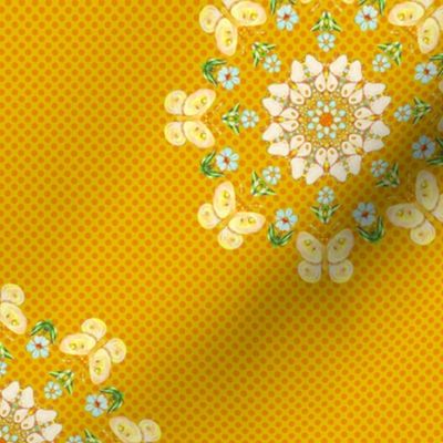 Kaleidoscope Butterflies and Blooms on Yellow
