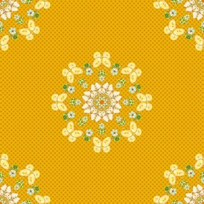 Kaleidoscope Butterflies and Blooms on Yellow