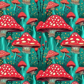 Vibrant Amanita Wonderland - Whimsical Mushroom Pattern