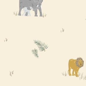Safari, Lion, Zebra, Cheetah, Elephant, Monstera, Giraffe, Toucan, Yellow