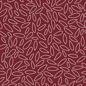 Graphic leaves, light gray on burgundy - small scale.