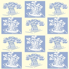 1*11*aa    VASES OF FLOWERS  BLUE-- WALLPAPER