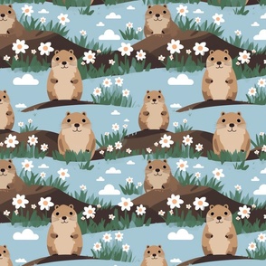Playful Groundhog Meadow - Cute Wildlife Pattern
