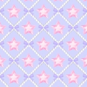 54 pink stars crystal gems gemstones jewels purple bows purple background white pearls trellis interlinked criss cross interconnected connected kawaii cute adorable girly elegant gothic EGL diamond quilting inspired pastels  