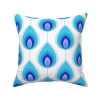 Retro mod geometric peacock feather / teardrop pattern - white and blue 