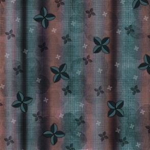 Floral Cut Out - Fabric Texture - Stripes -  with Grungy  Quatrefoil - Inverted
