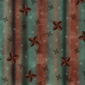 Floral Cut Out - Fabric Texture - Stripes -  with Grungy  Quatrefoil