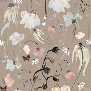 Large brown wildflowers / whimsical watercolor