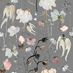 Large grey wildflowers / whimsical watercolor