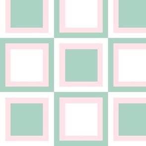Pastel mint, pink and white retro mod checkered pattern