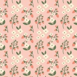  Strawberry wild fruit small ditsy in vintage pink and greens