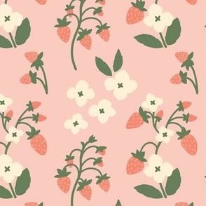 Strawberry wild fruit large in vintage pink and green
