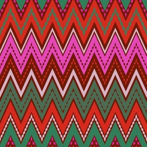 Zigzag red turquoise pink retro sixties