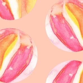 pink & yellow watercolor glass marbles on peach fuzz - 
 large