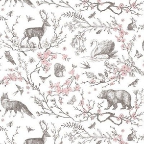 Spring Woodland Toile (pink white/linen) MED