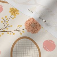 Tennis Racket and Ball - Sport Game with Floral element | Brown / Golden | Court Sport | Large Scale